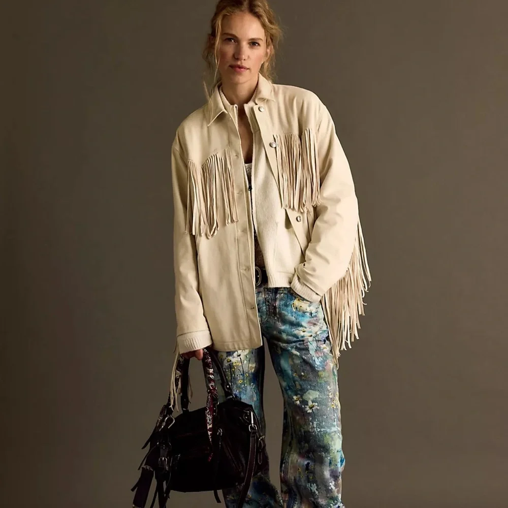 We The Free Cream Leather Fringe Jacket - Picture 4 of 8